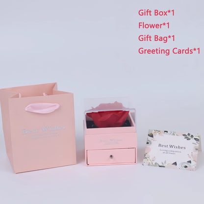 Women's Holiday Gifts Eternal Red Rose With Heart Necklace Flower Lipstick Gift For Mom Girlfriend Birthday From Daughter Sons