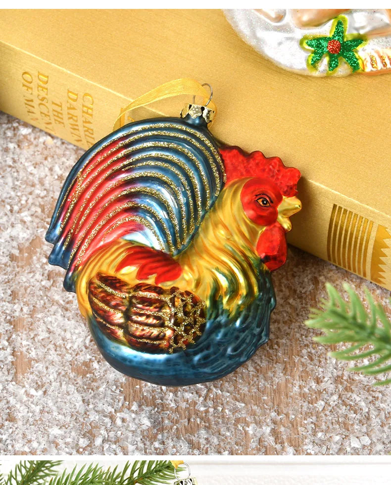 Christmas ornaments, glass paintings, roosters, pandas, animal shapes, charms, home christmas tree scenes, dress up pendants