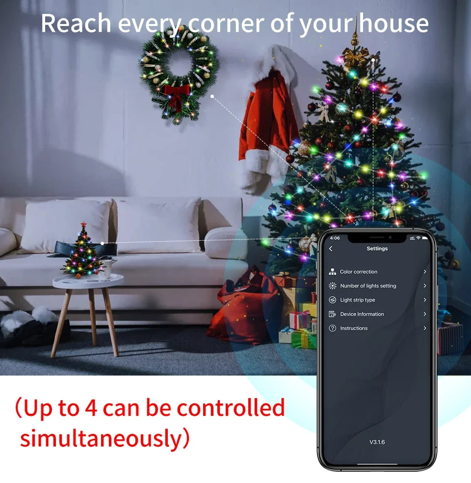 Led Fairy Light Strip Christmas Lights Smart Bluetooth USB Music Festoon Street Garland Wedding Birthday Party Decor for Home