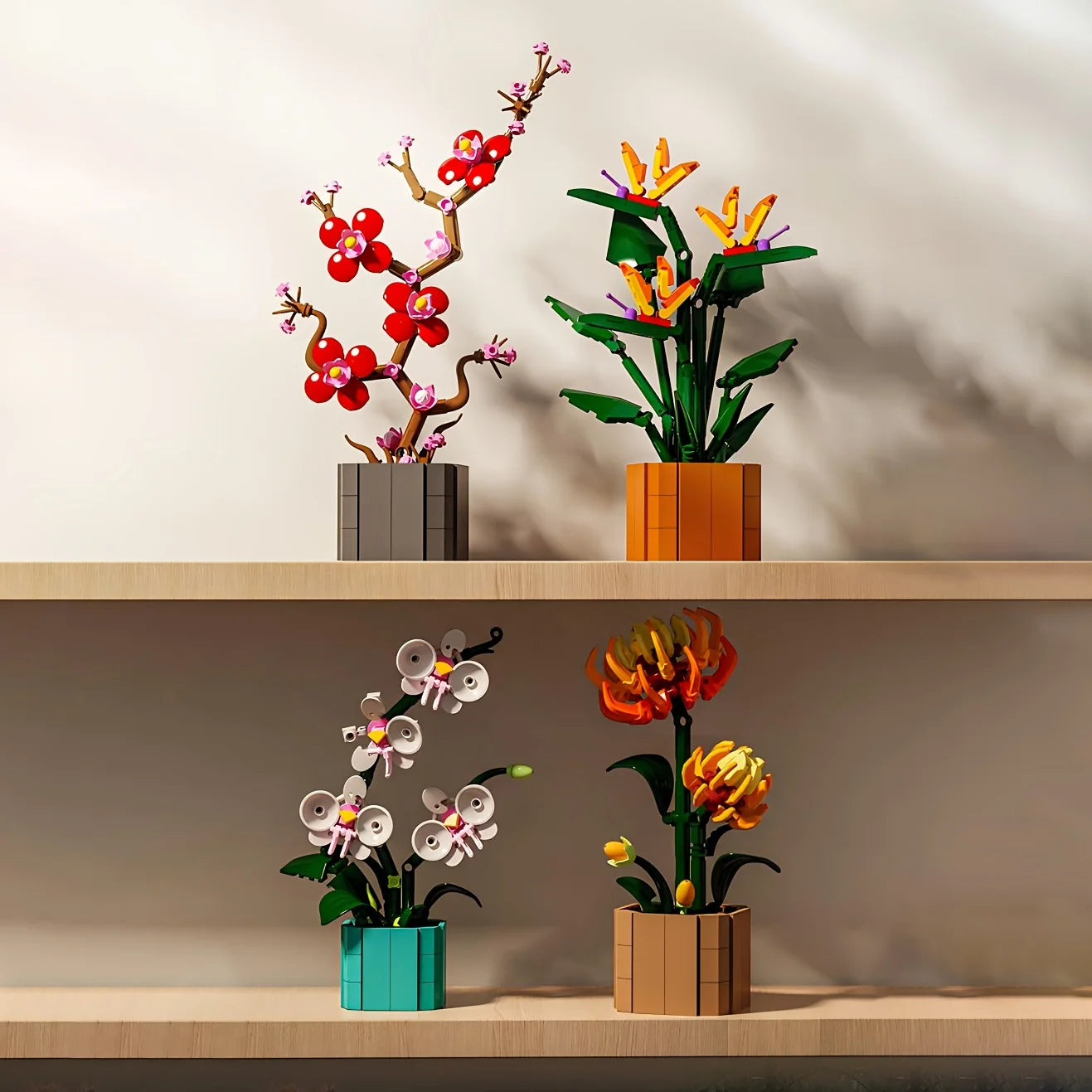 Miniature potted orchids, magnolias, paradise birds, chrysanthemums building blocks, Valentine's Day and Mother's Day gifts