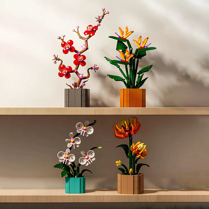 Miniature potted orchids, magnolias, paradise birds, chrysanthemums building blocks, Valentine's Day and Mother's Day gifts