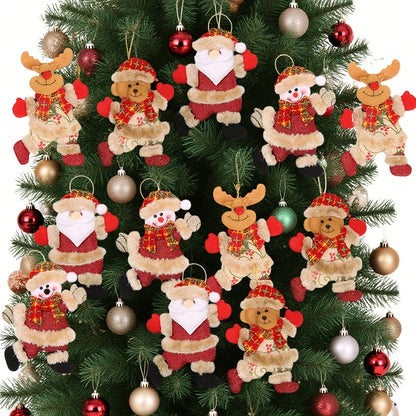 Festive 12pcs Christmas Ornaments Set - Santa, Snowman, Reindeer, Bear. Perfect for Holiday & Desk Decor.