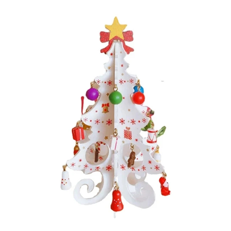 Christmas Tree Children's Handmade DIY Stereo Wooden Christmas Tree Scene Layout  Decorations Ornaments （Pendant randomly）