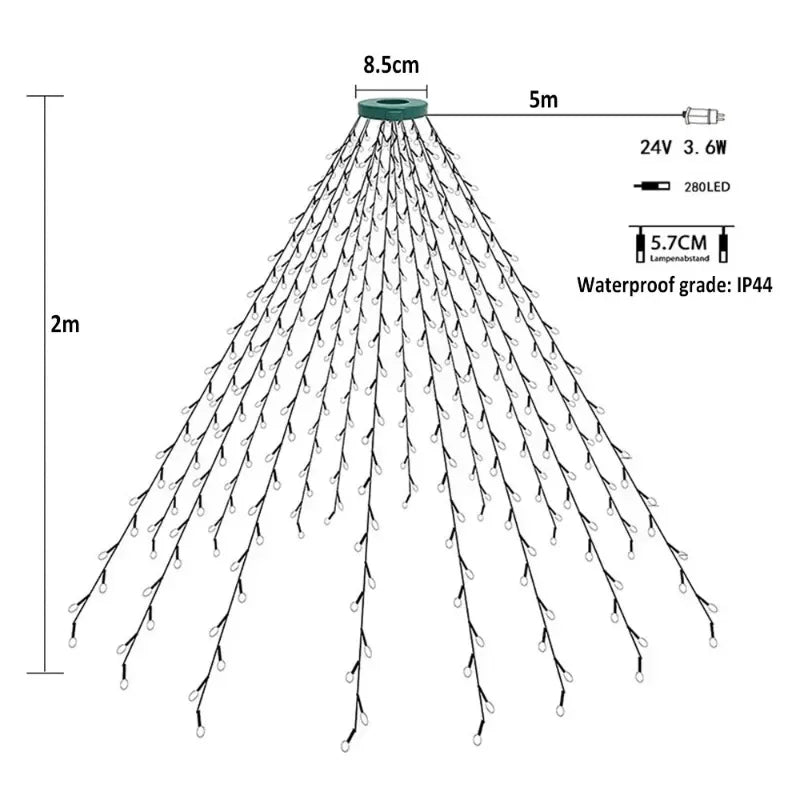 Christmas Tree Lights 8 Modes for 6ft-7ft Christmas Tree, Indoor Outdoor Xmas Decorations 280LED String Lights for Room Bedroom
