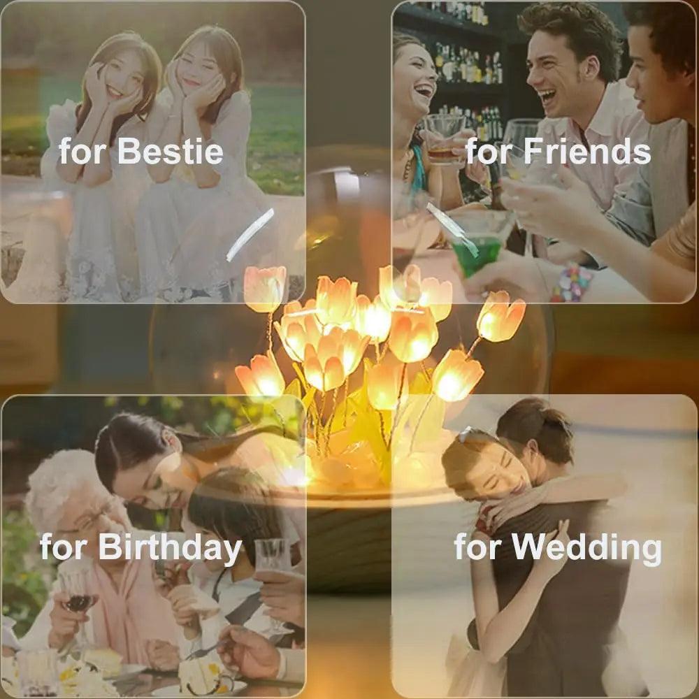 Birthday Gifts Mom Assembled Tulip Light Handmade Artificial Flower Table Lamp Bedroom Desk Decoration for Daughter Girlfriend