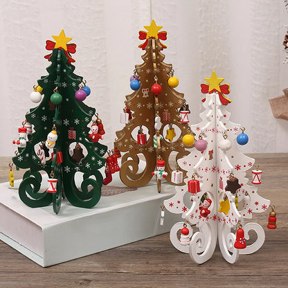 Christmas Tree Children's Handmade DIY Stereo Wooden Christmas Tree Scene Layout  Decorations Ornaments （Pendant randomly）