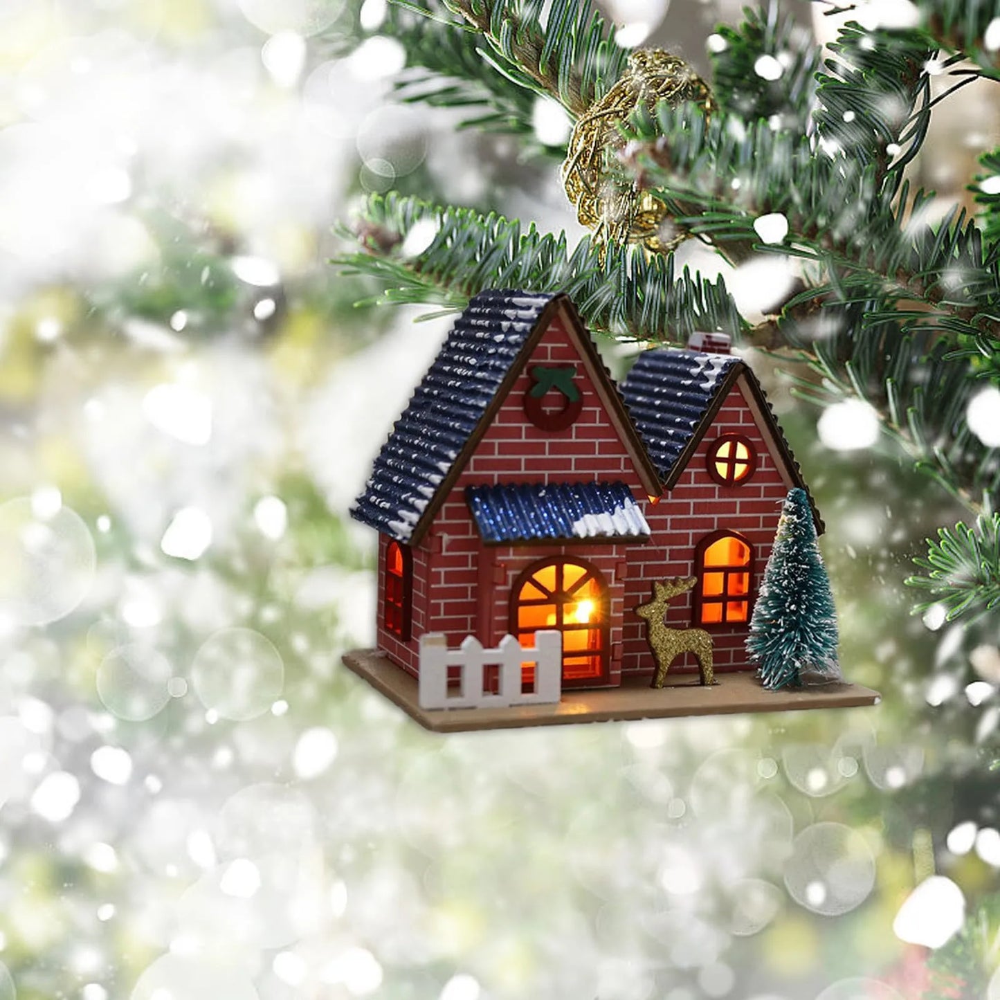 Christmas Wooden House Ornaments Christmas Tree Hanging Ornaments Christmas Party Decoration Holiday Gift Wooden Crafts