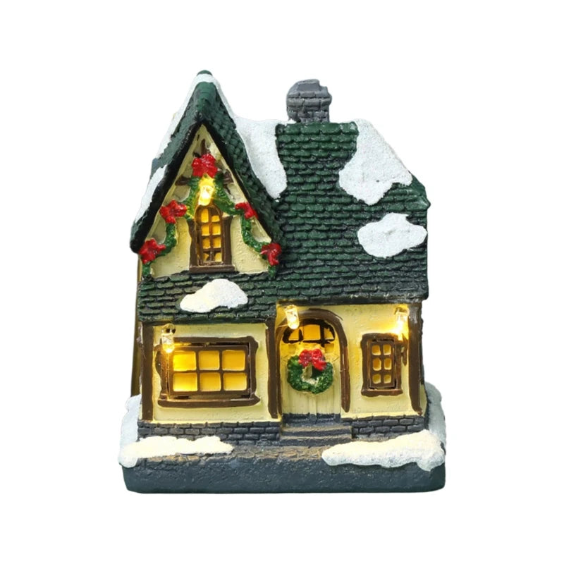 Christmas Led Light House Christmas Tree Ornaments LED Resin Small Village House Xmas Glow Happy New Year Decors Without Battery