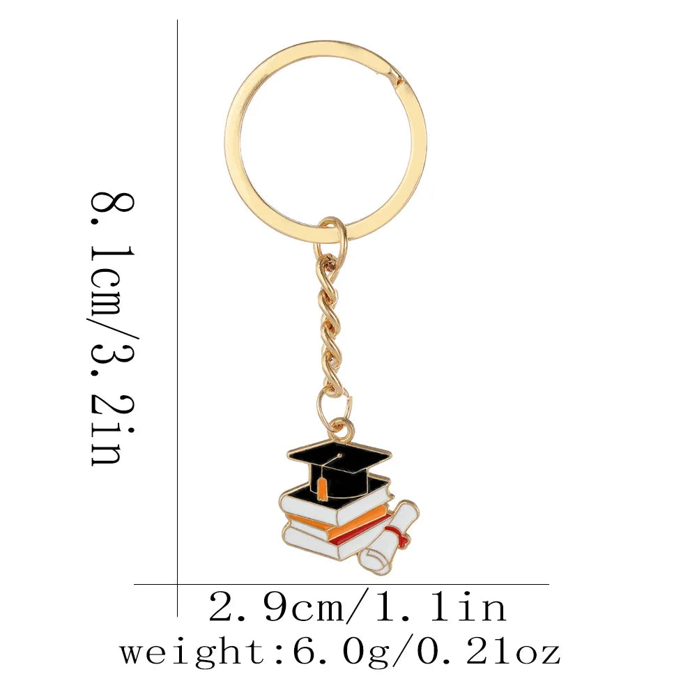 20 Graduation Gifts: Graduation Cap-shaped "Happy Graduation" Keychains. Metal material, suitable for graduation/school return g