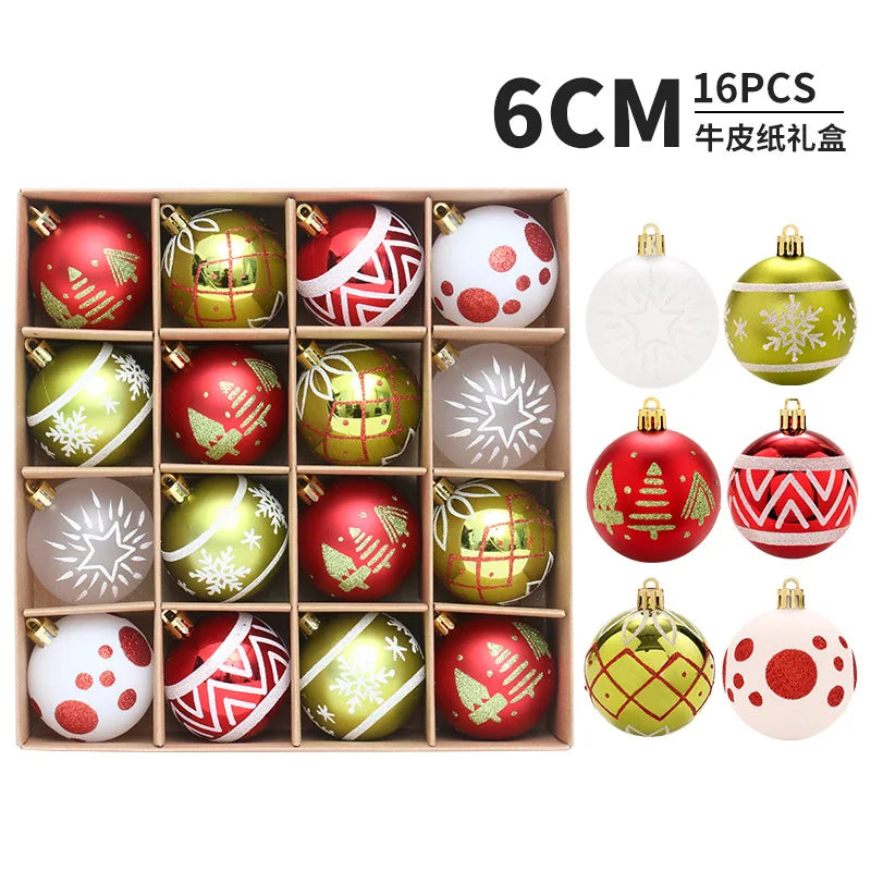 New Christmas Decorations 16 Red Green and White Ball Ornaments Christmas Tree Hanging Decorations Home Party Decorative Pieces