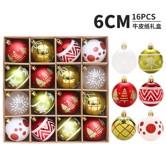 New Christmas Decorations 16 Red Green and White Ball Ornaments Christmas Tree Hanging Decorations Home Party Decorative Pieces