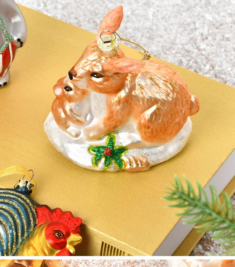 Christmas ornaments, glass paintings, roosters, pandas, animal shapes, charms, home christmas tree scenes, dress up pendants