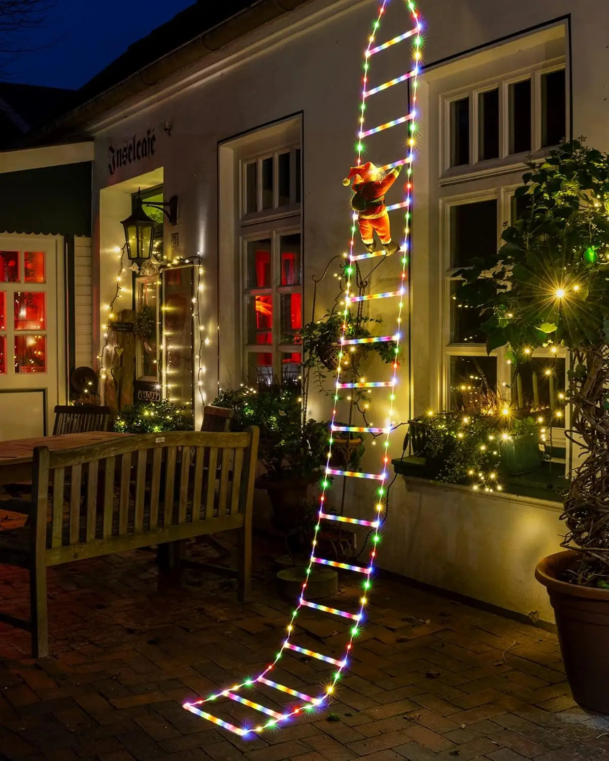 Christmas LED Ladder Lights with Climbing Santa Indoor Decoration