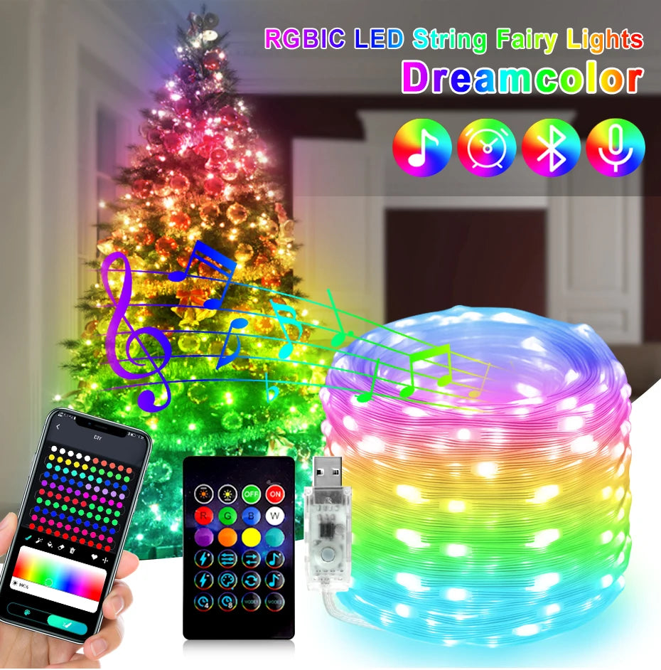 50M 20M 10M 5M 1M Christmas Lights LED Fairy String Light USB Smart Bluetooth Curtain Lights Garland for Home Party Decoration