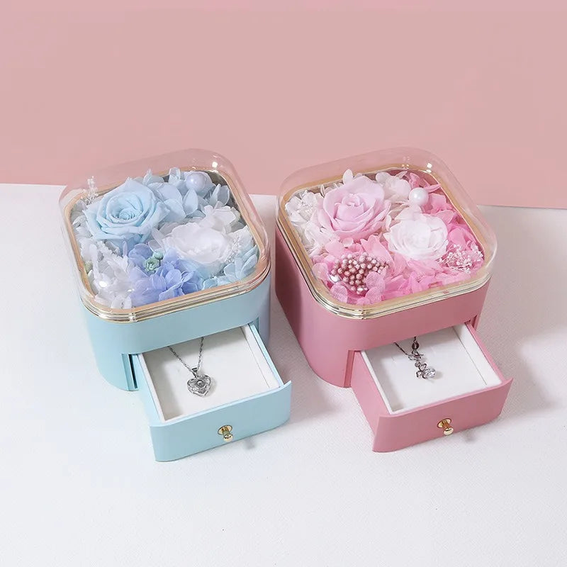 Christmas & Valentine's Day Gift - Real Natural Preserved Eternal Rose Flower Acrylic Box Ideal Gifts for Women & Girls