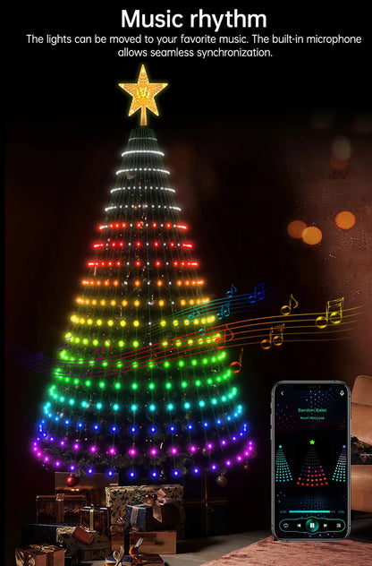 Christmas Tree Lights Smart RGB LED String Lights With  Star Topper Music Sync Timer Bluetooth App Controlled Holiday Lighting