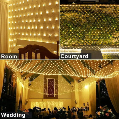 Christmas Net Lights Outdoor Solar Powered Mesh Light Waterproof Timing Dimmable for Tree Garden Yard Wedding Party Decoration