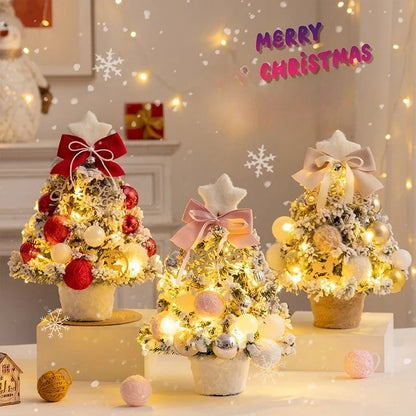 Christmas Tree DIY Set 35cm Xmas Tree with LED Lights Tabletop Ornament for Navidad Party Pine Flocked Snow Tree Decora Gift