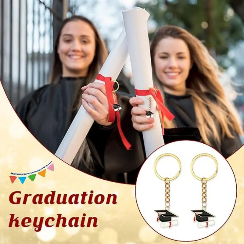 20 Graduation Gifts: Graduation Cap-shaped "Happy Graduation" Keychains. Metal material, suitable for graduation/school return g