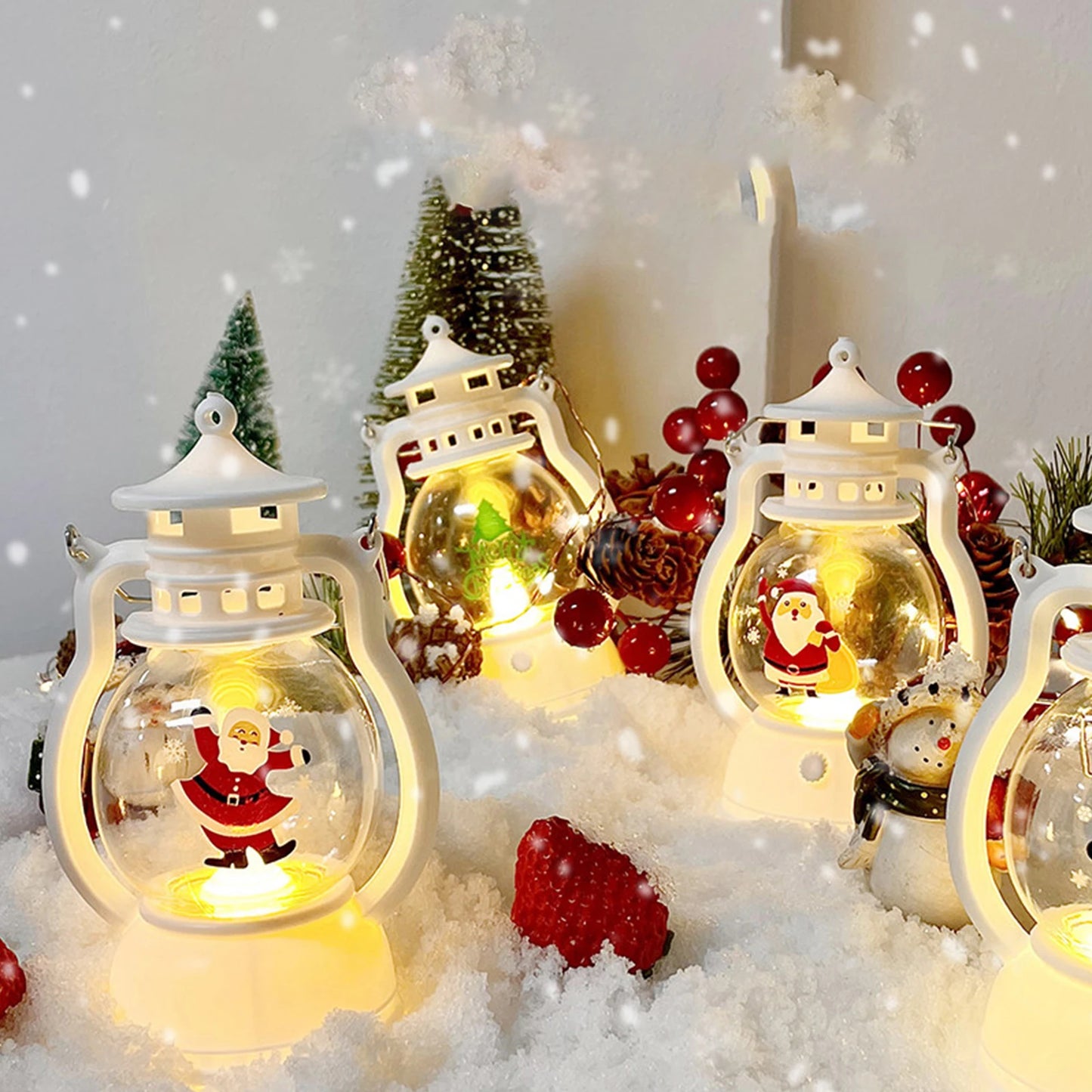 Christmas Lantern String Lights Battery Powered Santa Snowman Tree Pattern Decorative Lights