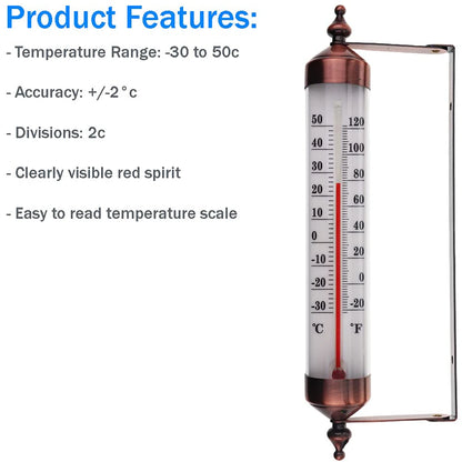 Outdoor Thermometer Garden Patio Outside Wall Greenhouse Sun Terrace Bronze Effect Outside Wall Thermometer Outdoor Thermometers