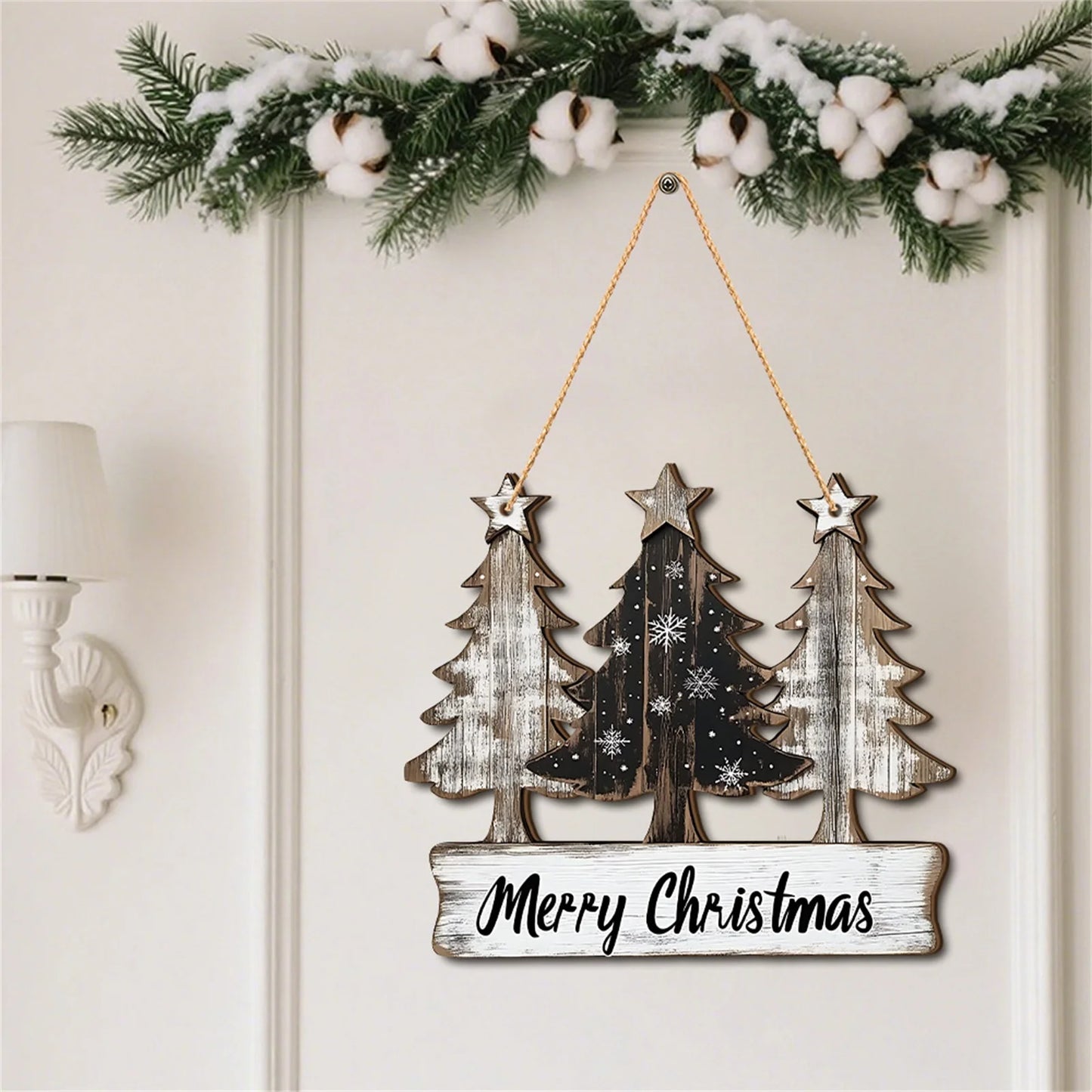 2D Christmas Three Trees Wooden Christmas Decoration Festival Atmosphere Decoration Hanging Pendant Holiday Gifts
