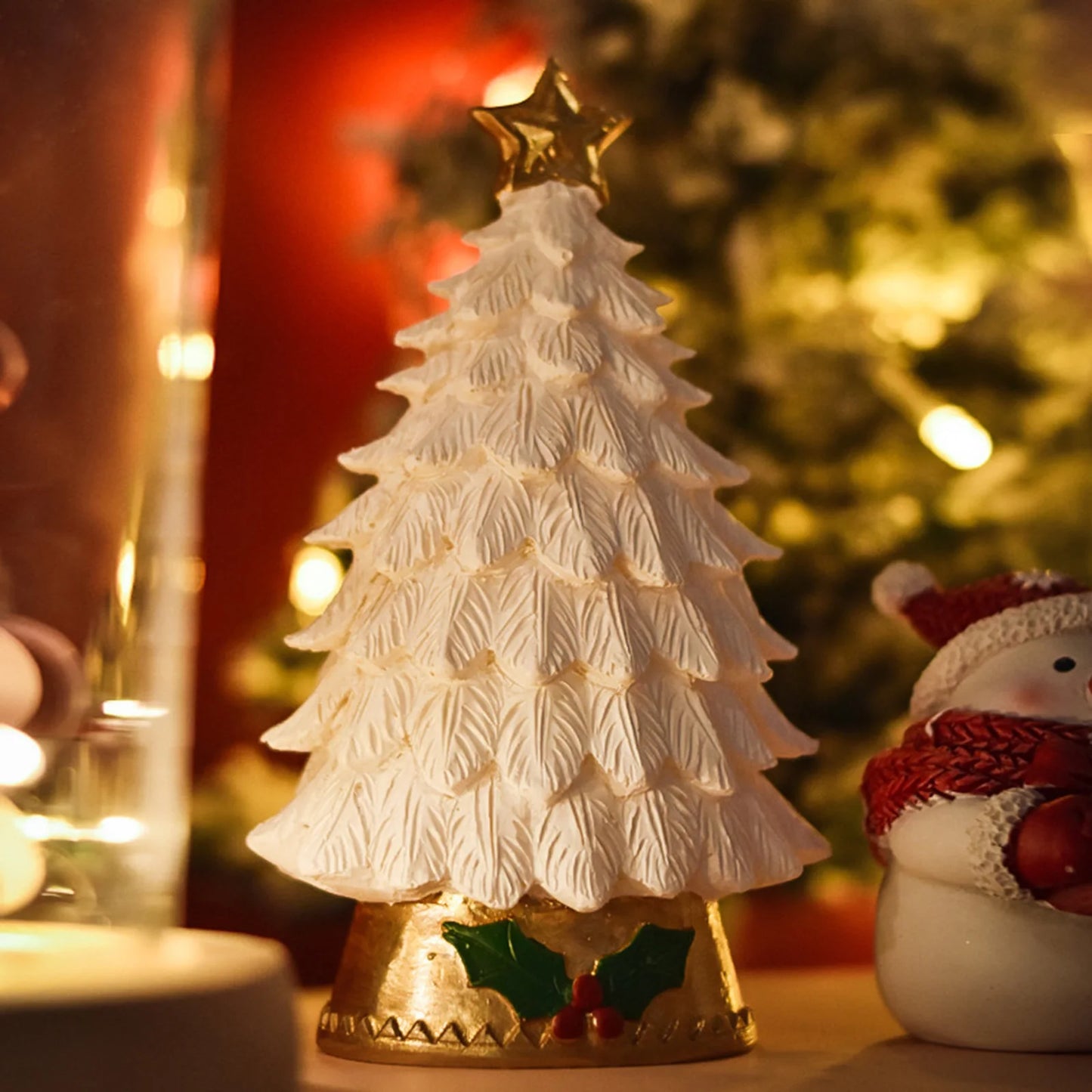 Christmas Tree Led Lights Home Decoration Resin Desktop Ornaments Christmas Atmosphere Festive Party Supplies Small Gift Navidad