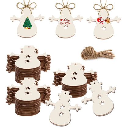 Christmas Wooden Ornaments Crafts Artificial Wooden Angel Snowman Christmas Tree Hanging Decoration DIY Home Party Gifts