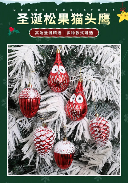 New Christmas Decorations Electroplated Ornaments Special-Shaped Balls Home Plastic Acorns Pinecones Owls Spinning Orbs Hanging