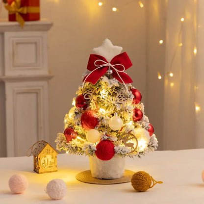 Christmas Tree DIY Set 35cm Xmas Tree with LED Lights Tabletop Ornament for Navidad Party Pine Flocked Snow Tree Decora Gift