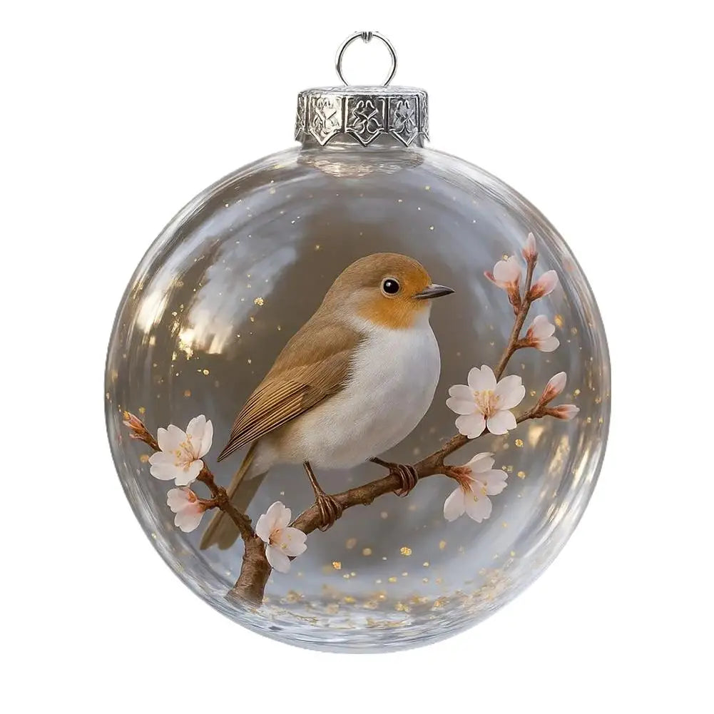 Christmas Clear Ball Ornaments Natures Birds Crystals Glass Set Hanging For Decor Set Xmas Tree Holiday Party Home Decoration