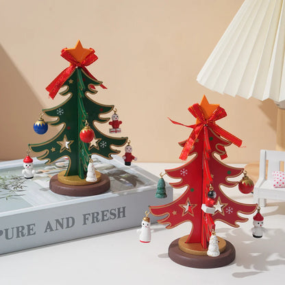 Christmas Wooden Christmas Tree Ornament With Hanging Trinket Children Gift DIY Mini Christmas Tree Festival Home Table Decor