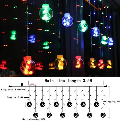 Christmas Decoration LED Lights Curtain Garland Wishing Ball Lamp Fairy String for Festoon Light Party New Year's Bedroom Living