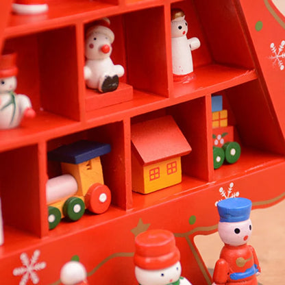 1PC Wooden Christmas Tree Creative Scene Layout Ornaments 3D Red Xmas Table Desktop Decoration Christmas Supplies