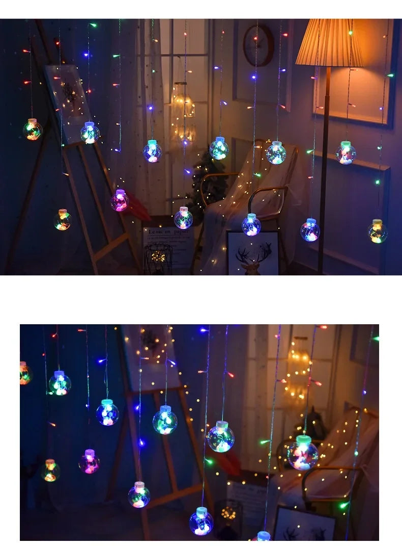 Christmas Decoration LED Lights Curtain Garland Wishing Ball Lamp Fairy String for Festoon Light Party New Year's Bedroom Living