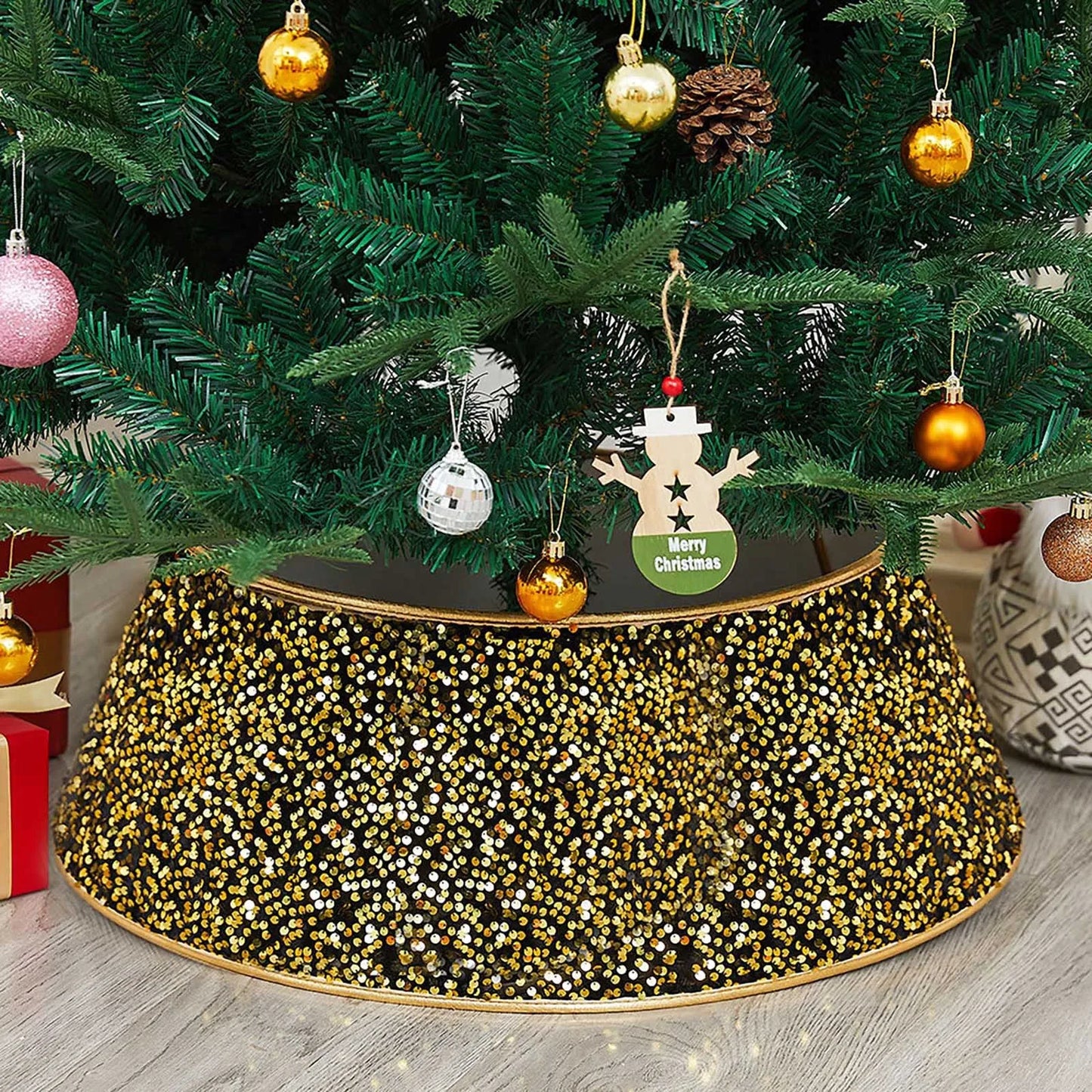 Christmas Tree Skirt Base Stand Up Round/Quadrilateral/Hexagon Xmas Trees Trunk Guard Decoration Event Wristbands Multicolor