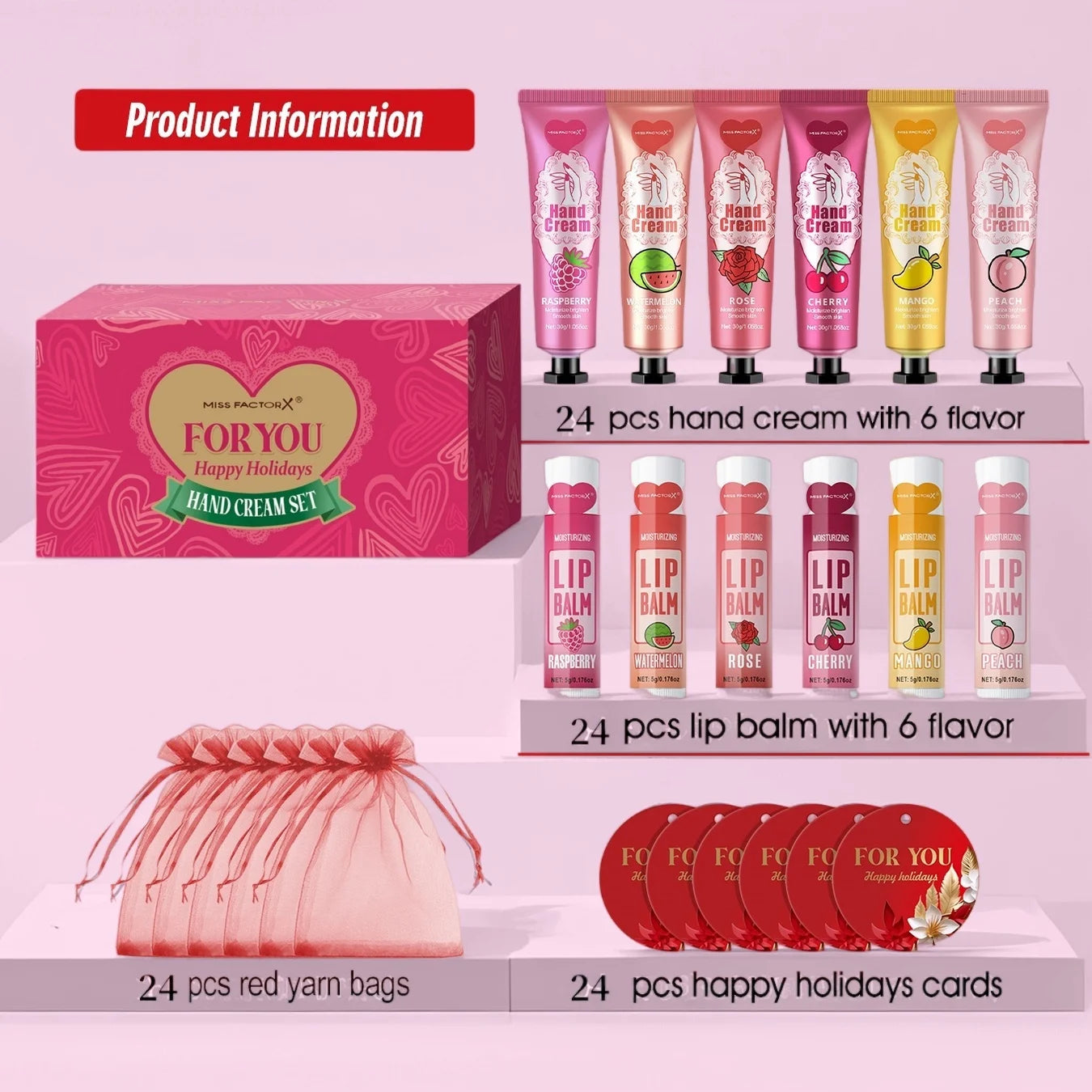 96pcs gift set hand cream and lip balm, with thank you card and organza bag, suitable for wedding, ladies party