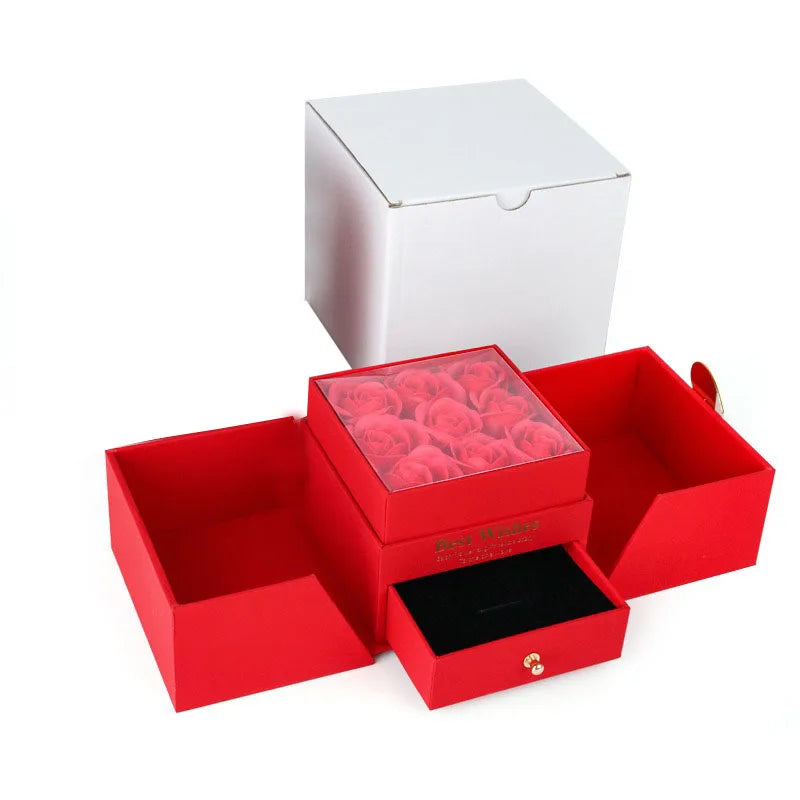 Birthday Gift for Girlfriend - 9 Rose Jewelry Box with Drawer Storage, Quadrilateral Spray-Painted Plastic Design, Perfect for H
