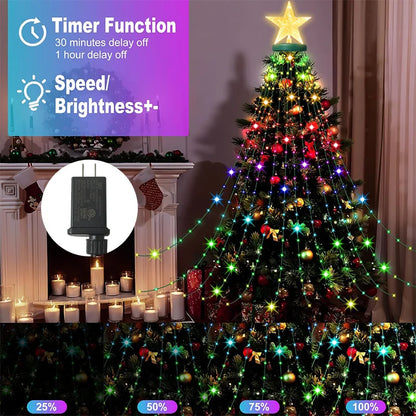 Christmas Decoration Lights 400 LED Christmas Tree Lights with Star Topper Indoor Outdoor String Lights for Yard Party Home