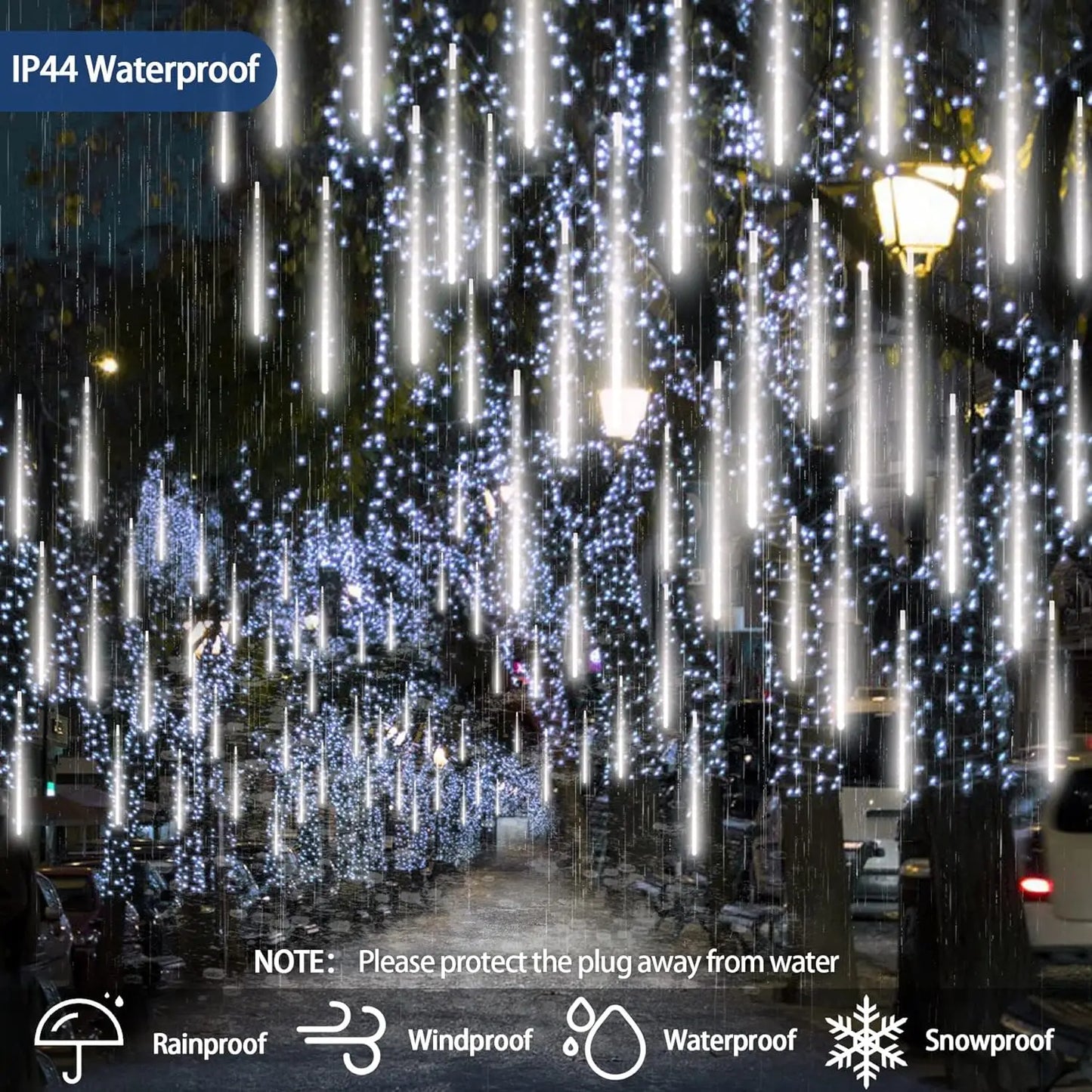 Christmas Lights Outdoor Meteor Shower Lights 8 Tubes Snow Falling Rain Cascading Icicle Lights for Tree Garden Decorations