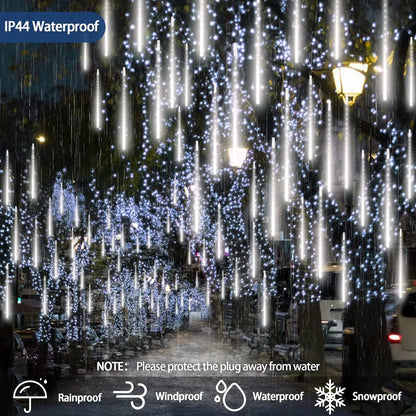 Christmas Lights Outdoor Meteor Shower Lights 8 Tubes Snow Falling Rain Cascading Icicle Lights for Tree Garden Decorations