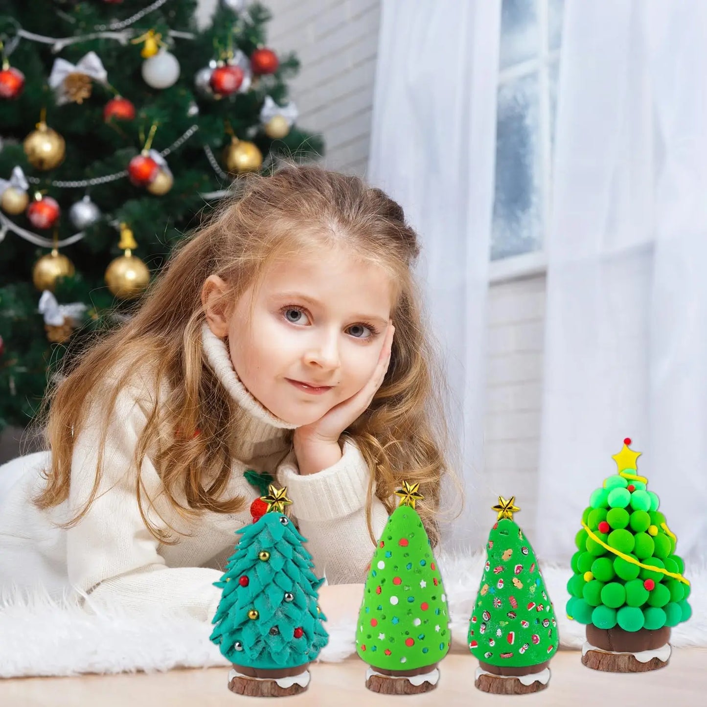Christmas Trees DIY Crafts Kit for Kids Creative Air Dry Clay Modeling Indoor Home Decorations Xmas Gift for School Party Fun