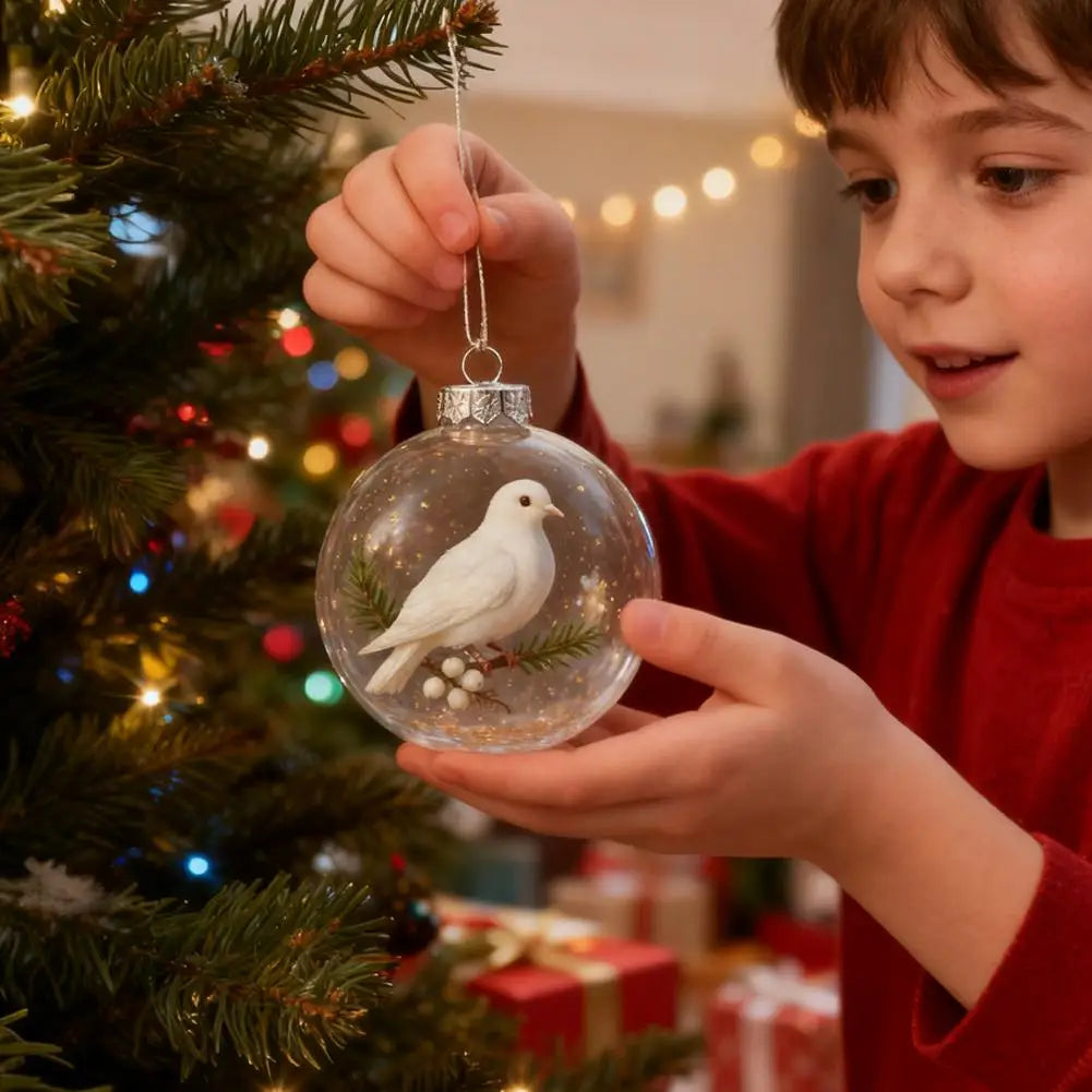 Christmas Clear Ball Ornaments Natures Birds Crystals Glass Set Hanging For Decor Set Xmas Tree Holiday Party Home Decoration