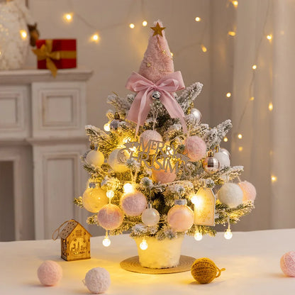 Christmas Tree DIY Set 35cm Xmas Tree with LED Lights Tabletop Ornament for Navidad Party Pine Flocked Snow Tree Decora Gift