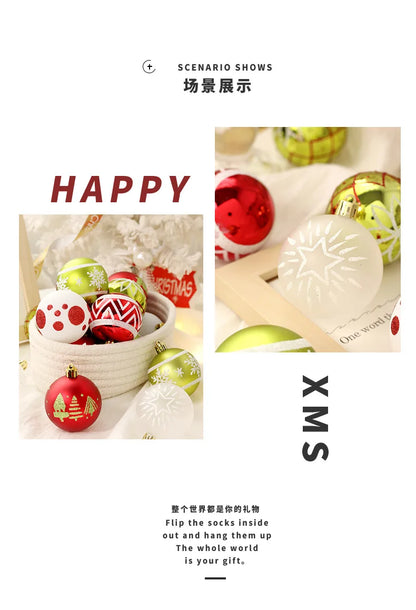 New Christmas Decorations 16 Red Green and White Ball Ornaments Christmas Tree Hanging Decorations Home Party Decorative Pieces