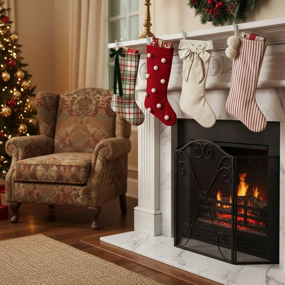 Christmas Decorations Bows Christmas Socks Candy Gift Bags Festive Christmas Atmosphere Home Hanging Ornaments