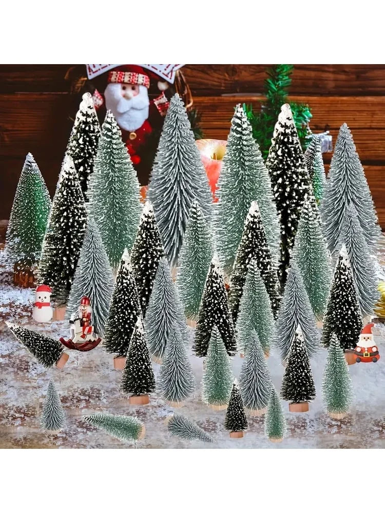 3/15/30pcs Mini Christmas Trees, Trees with Wooden Base for Christmas Decor Christmas Party Home Table Craft Decorations