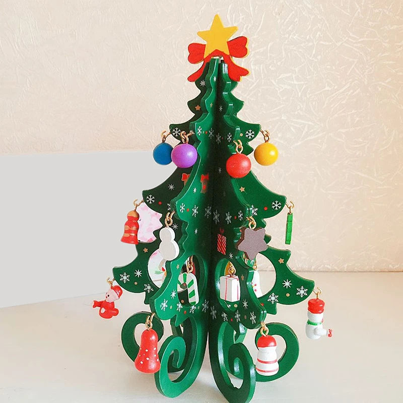Christmas Tree Children Handmade DIY Stereo Wooden Christmas Tree Scene Layout Christmas Decoration Ornaments Hot