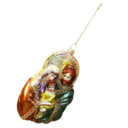 Christmas Ornaments Crafts Xmas Party Decorations Tree Hanging Gift Scene Layout Supplies Glass Holy Family Pendant Man