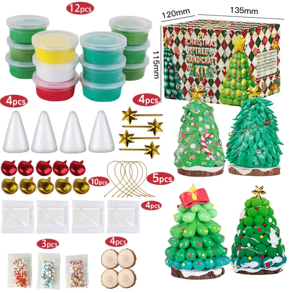Christmas Trees DIY Crafts Kit for Kids Creative Air Dry Clay Modeling Indoor Home Decorations Xmas Gift for School Party Fun